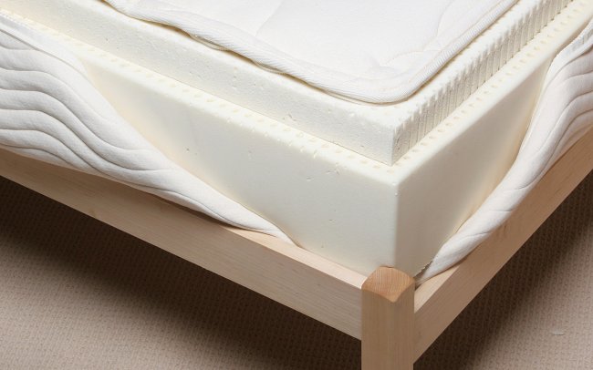 Detailed view of 8 inch latex mattress showing 2 layers of natural Talalay latex.