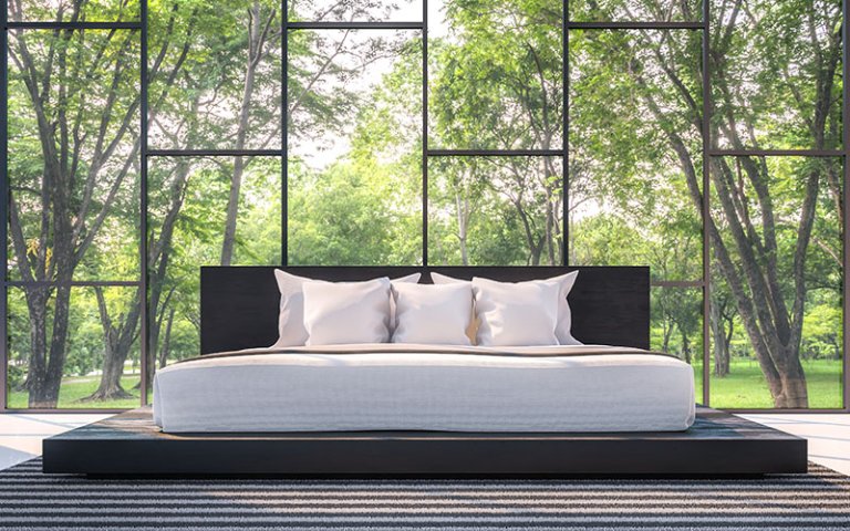 latex-mattress-bedroom A natural latex mattress in a beautiful bedroom with a wonderful view.