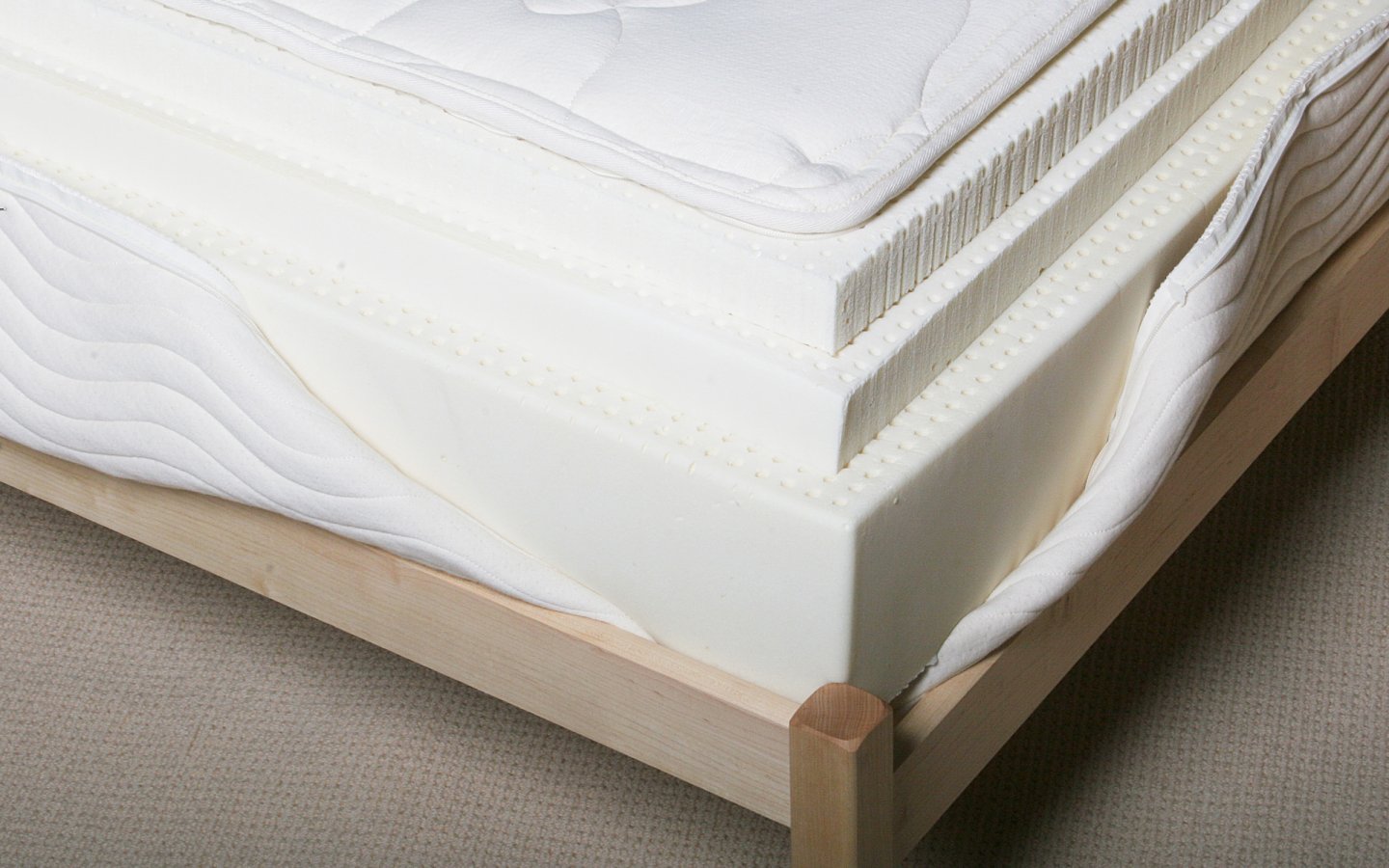Detailed view of 10 inch latex mattress showing 3 layers of natural Talalay latex.
